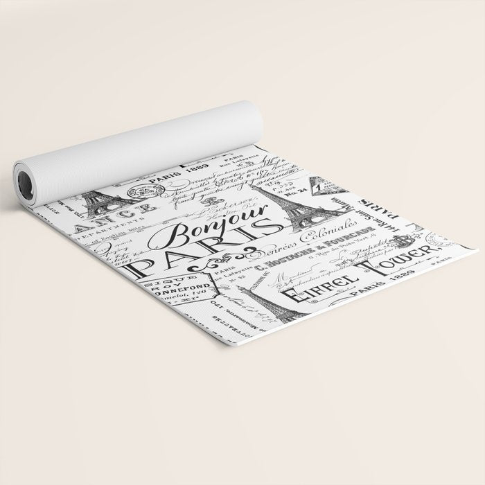 Vintage Paris Black And White Nostalgic Pattern Yoga Mat Gallery Image 2
