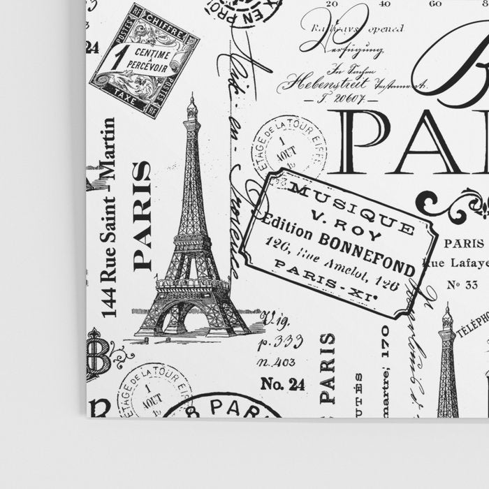 Vintage Paris Black And White Nostalgic Pattern Poster Gallery Image 3