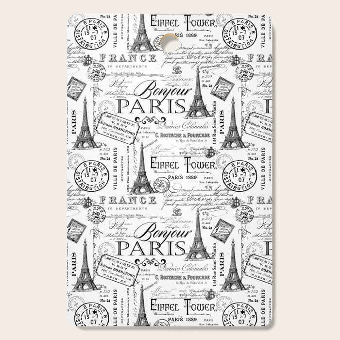 Vintage Paris Black And White Nostalgic Pattern Cutting Board Gallery Image 1