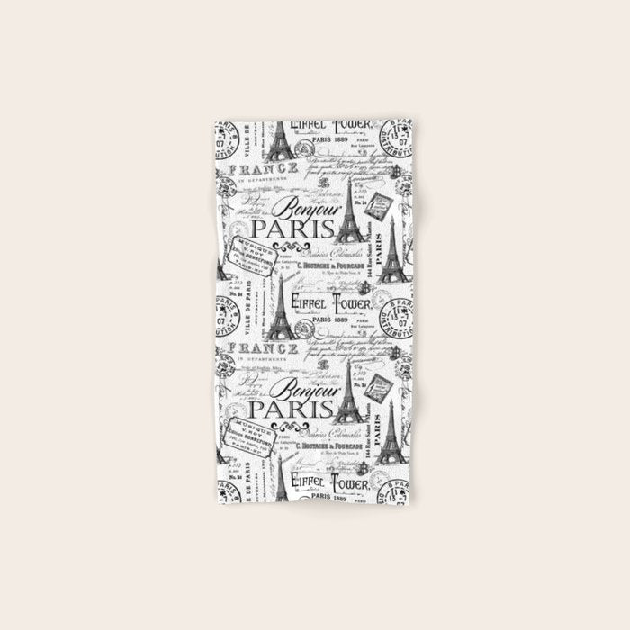 Vintage Paris Black And White Nostalgic Pattern Bath Towel Gallery Image 1
