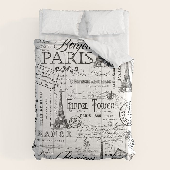 Vintage Paris Black And White Nostalgic Pattern Comforter Gallery Image 6