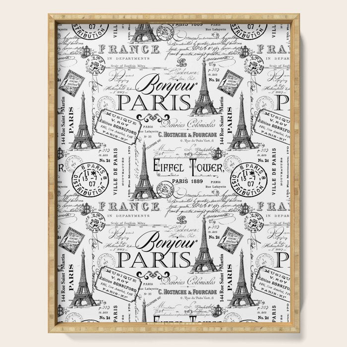 Vintage Paris Black And White Nostalgic Pattern Serving Tray Gallery Image 1