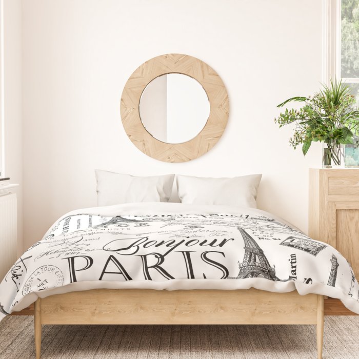 Vintage Paris Black And White Nostalgic Pattern Duvet Cover Gallery Image 3