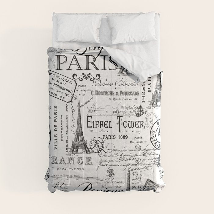 Vintage Paris Black And White Nostalgic Pattern Comforter