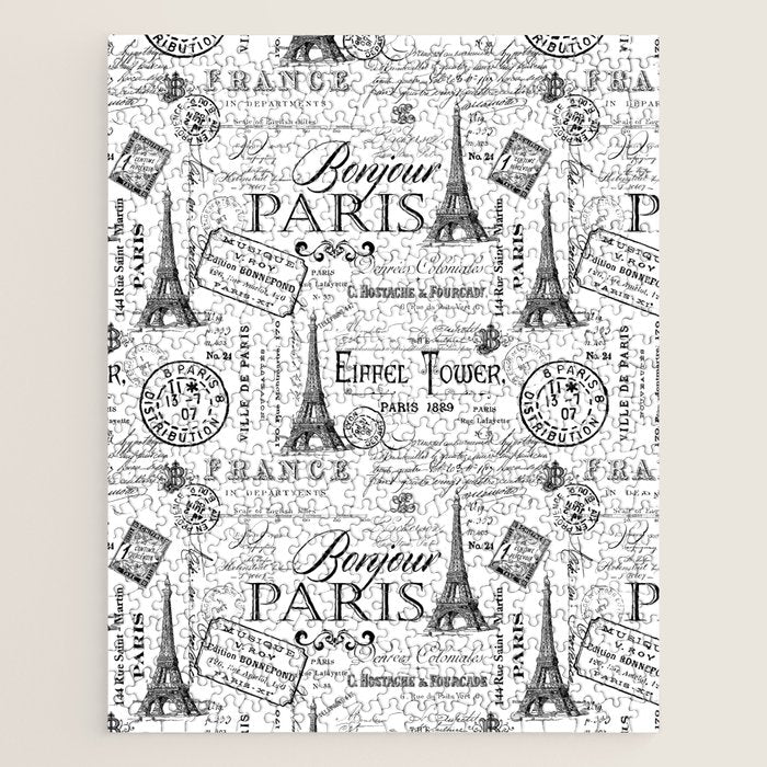 Vintage Paris Black And White Nostalgic Pattern Jigsaw Puzzle Gallery Image 1