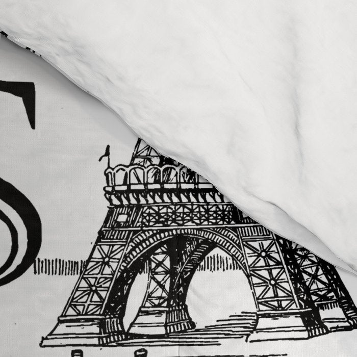 Vintage Paris Black And White Nostalgic Pattern Comforter Gallery Image 4