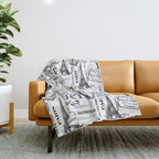 Vintage Paris Black And White Nostalgic Pattern Throw Blanket Gallery Image 1