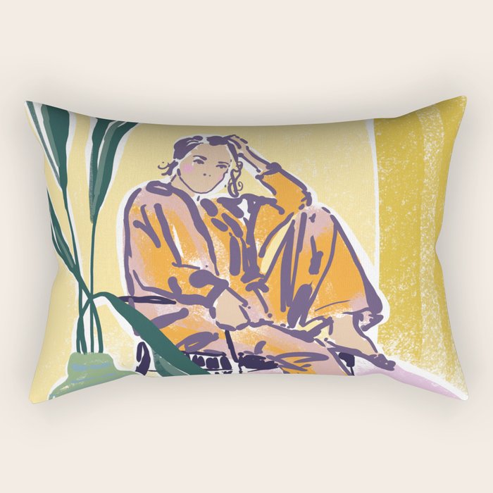 Woman wearing yellow pajamas Rectangular Pillow Gallery Image 1