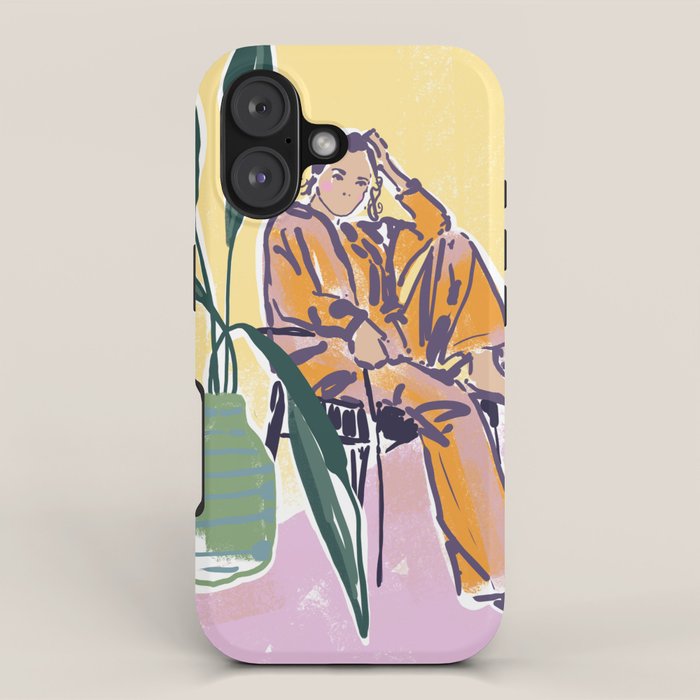 Woman wearing yellow pajamas iPhone Case Gallery Image 1
