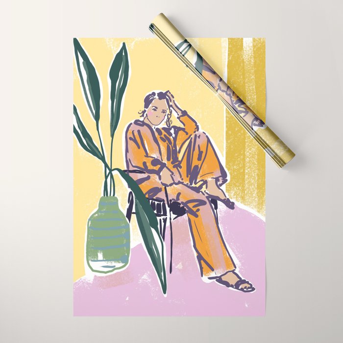 Woman wearing yellow pajamas Wrapping Paper Gallery Image 1