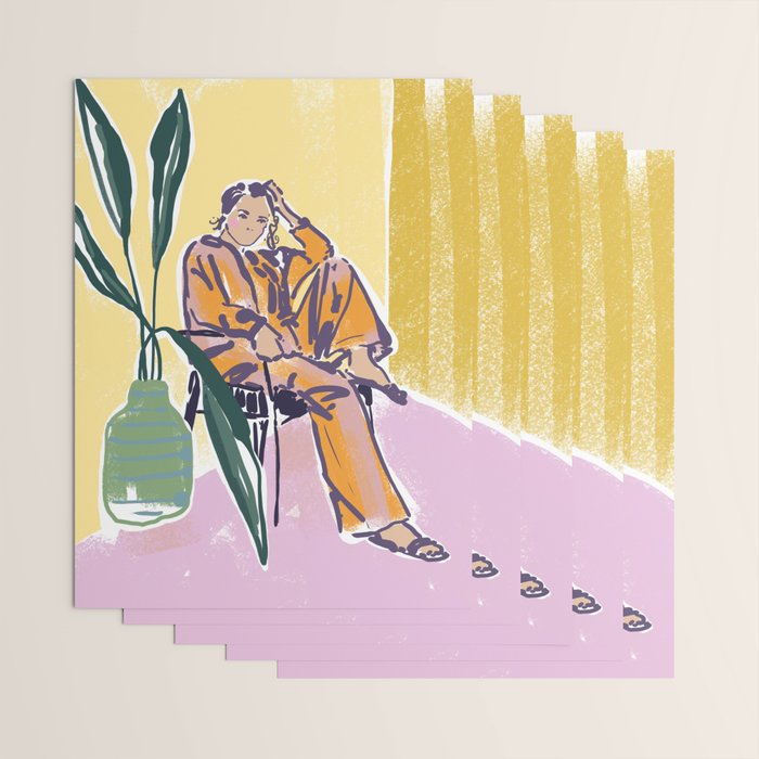 Woman wearing yellow pajamas Wrapping Paper Gallery Image 3