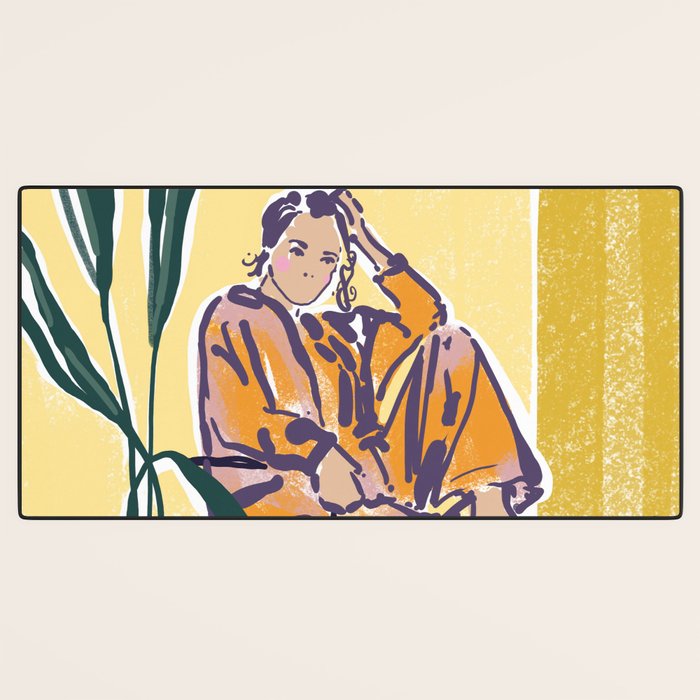 Woman wearing yellow pajamas Desk Mat Gallery Image 3