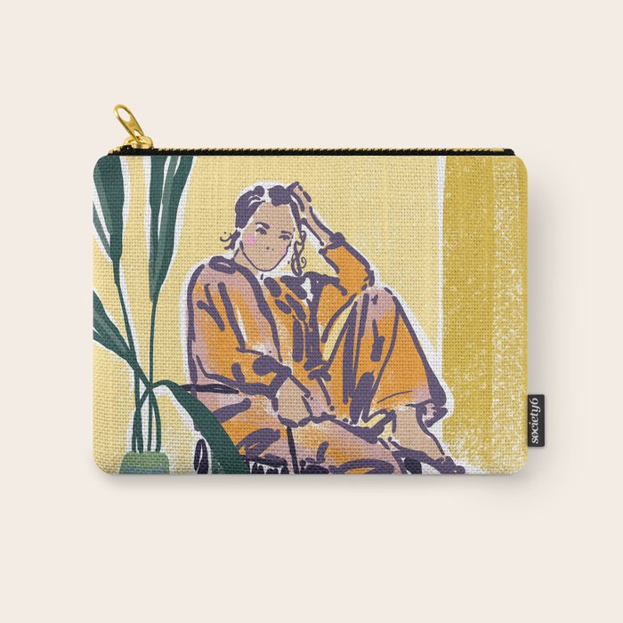 Woman wearing yellow pajamas Carry All Pouch Gallery Image 1