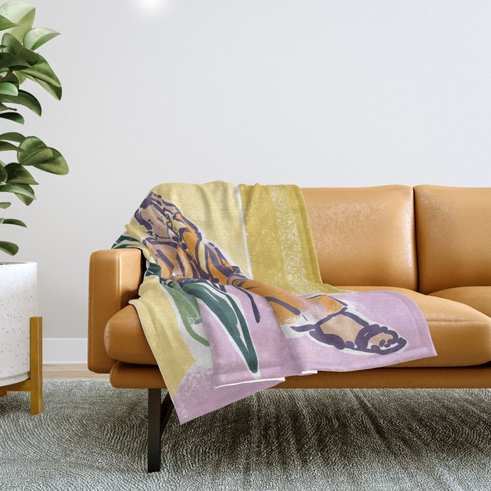 Woman wearing yellow pajamas Throw Blanket Gallery Image 1