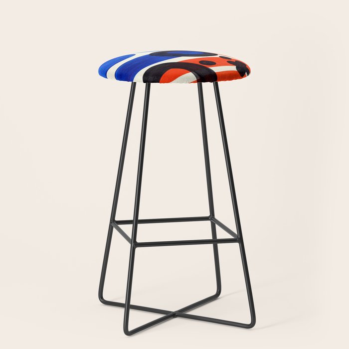Blue Orange Fun Colorful Mid Century Modern Abstract Painting Shapes Pattern Stool Gallery Image 1
