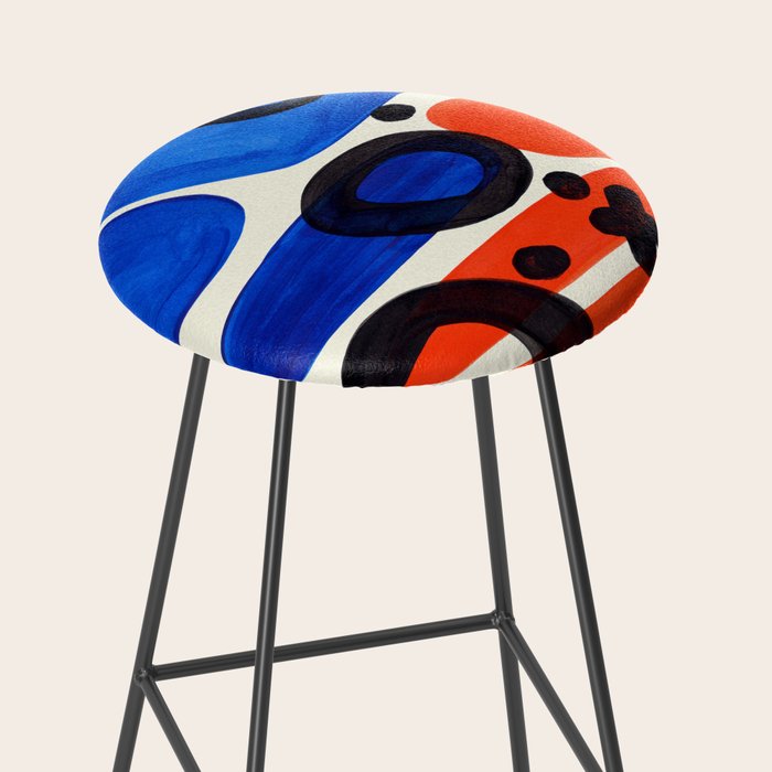 Blue Orange Fun Colorful Mid Century Modern Abstract Painting Shapes Pattern Stool Gallery Image 2
