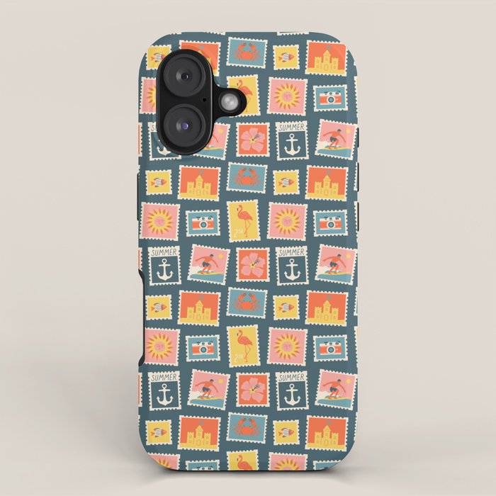 Vintage summer post stamp drawing pattern iPhone Case Gallery Image 1
