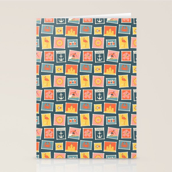 Vintage summer post stamp drawing pattern Stationery Card Gallery Image 2