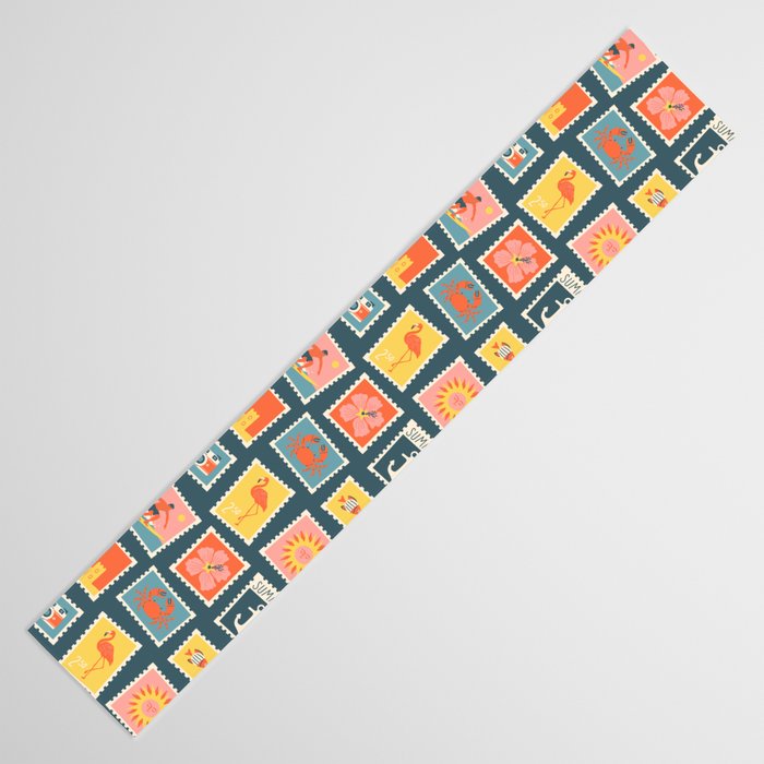 Vintage summer post stamp drawing pattern Table Runner Gallery Image 3