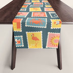 Vintage summer post stamp drawing pattern Table Runner Gallery Image 1