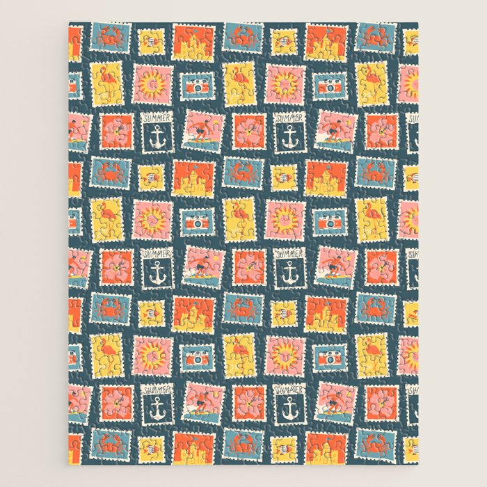 Vintage summer post stamp drawing pattern Jigsaw Puzzle Gallery Image 1