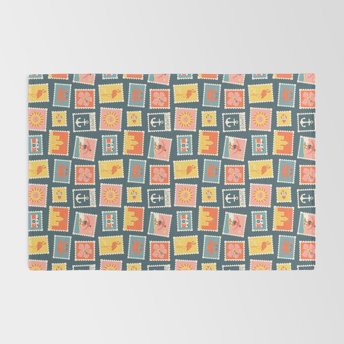 Vintage summer post stamp drawing pattern Rug Gallery Image 2