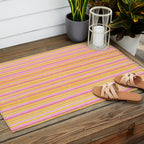 Summer Watercolor Fine Striped Pattern Pink Orange Yellow Outdoor Rug Gallery Image 2
