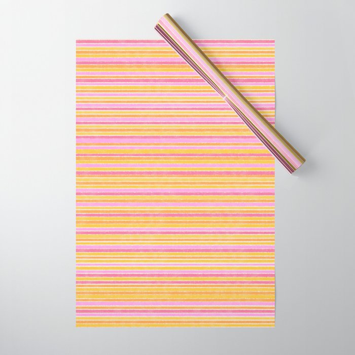 Summer Watercolor Fine Striped Pattern Pink Orange Yellow Wrapping Paper Gallery Image 1