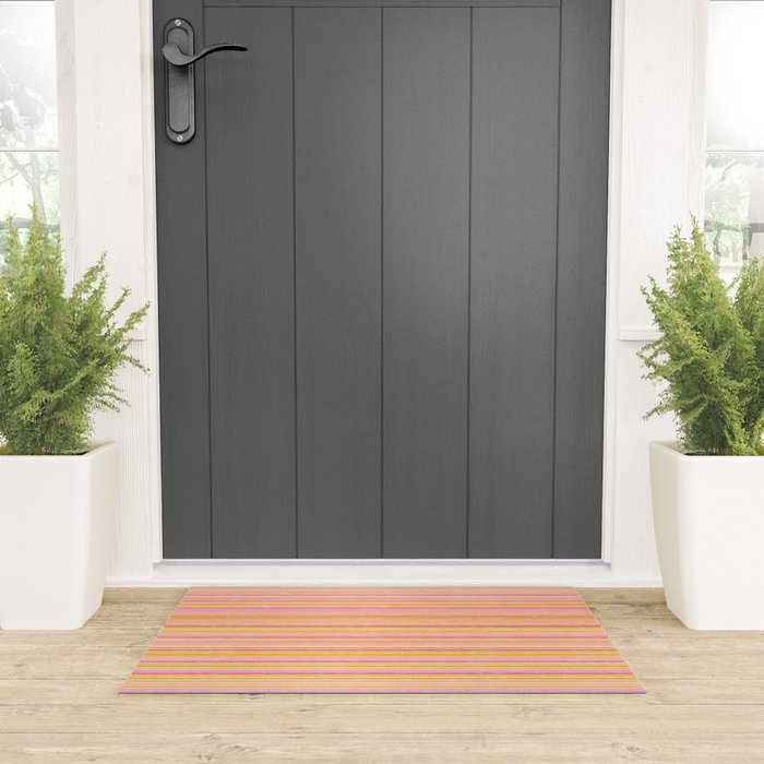 Summer Watercolor Fine Striped Pattern Pink Orange Yellow Welcome Mat Gallery Image 3