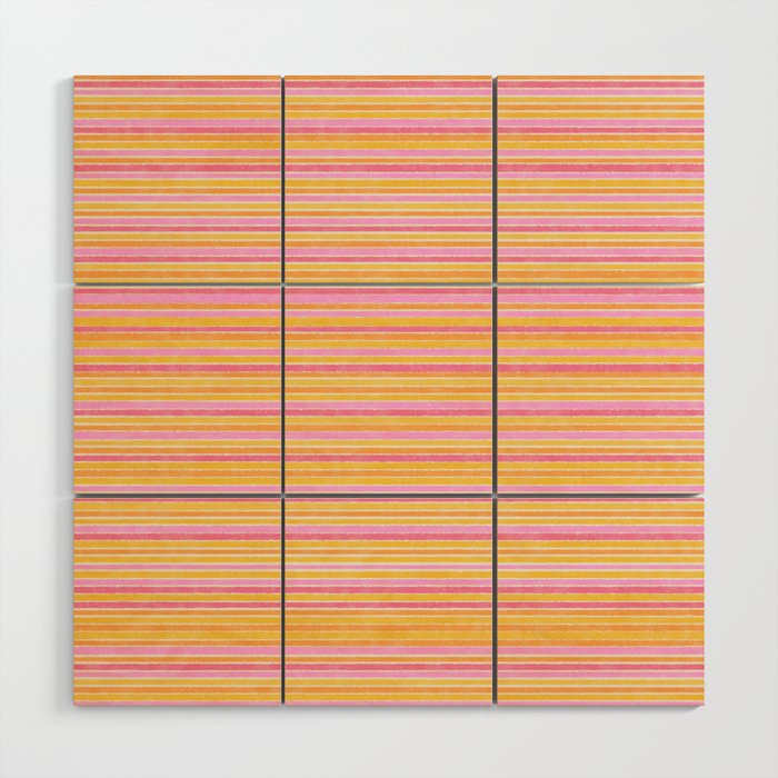 Summer Watercolor Fine Striped Pattern Pink Orange Yellow Wood Wall Art Gallery Image 1