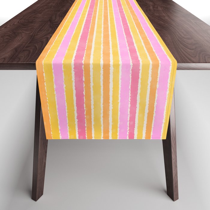 Summer Watercolor Fine Striped Pattern Pink Orange Yellow Table Runner Gallery Image 1
