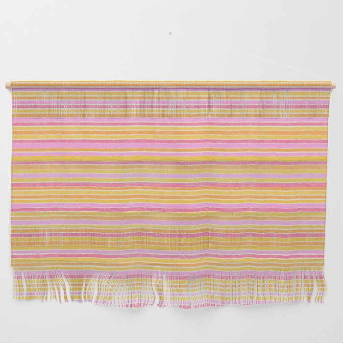 Summer Watercolor Fine Striped Pattern Pink Orange Yellow Wall Hanging Gallery Image 1