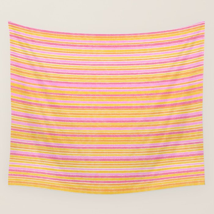 Summer Watercolor Fine Striped Pattern Pink Orange Yellow Wall Tapestry Gallery Image 4