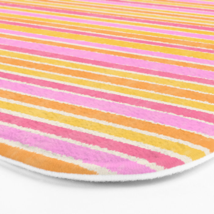 Summer Watercolor Fine Striped Pattern Pink Orange Yellow Bath Mat Gallery Image 3