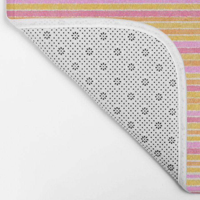 Summer Watercolor Fine Striped Pattern Pink Orange Yellow Bath Mat Gallery Image 2