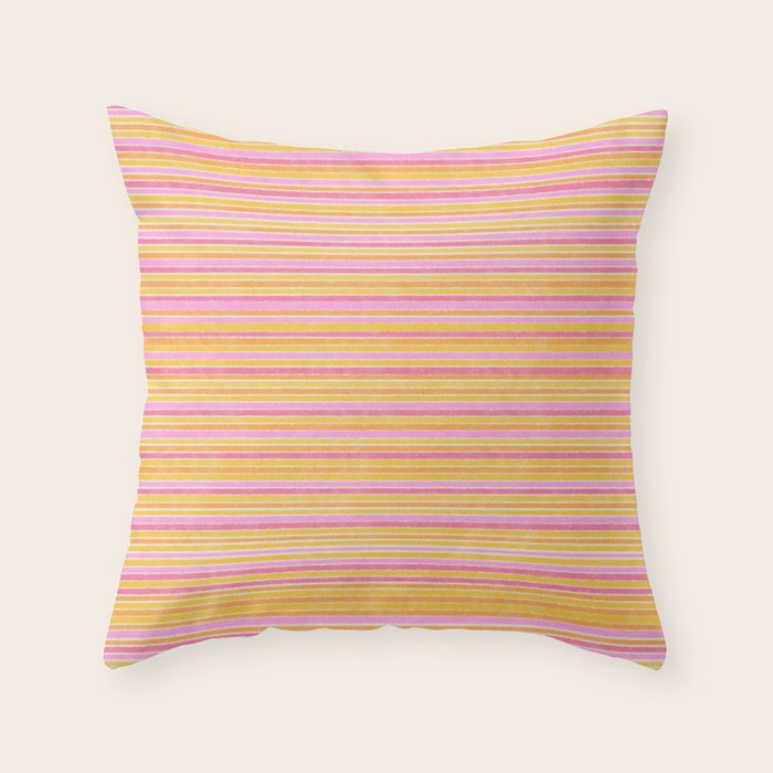 Summer Watercolor Fine Striped Pattern Pink Orange Yellow Throw Pillow Gallery Image 6