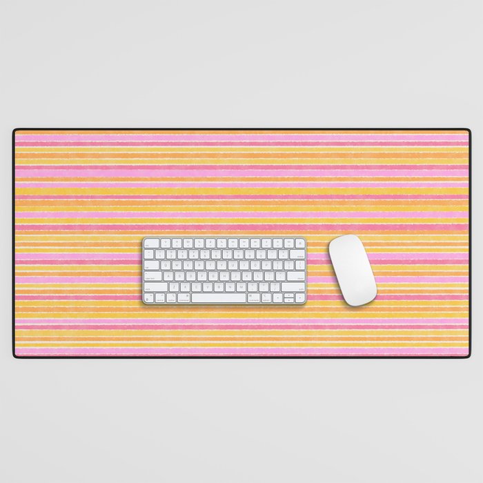 Summer Watercolor Fine Striped Pattern Pink Orange Yellow Desk Mat Gallery Image 1