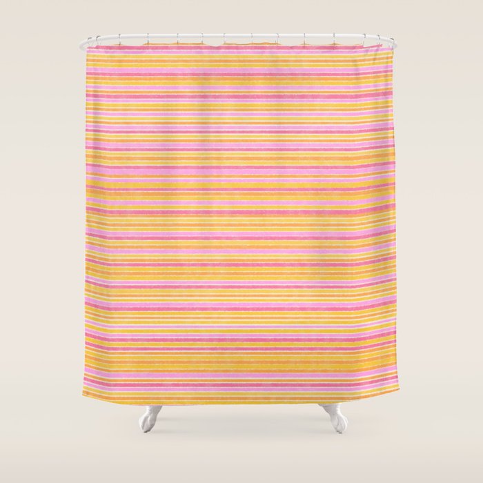 Summer Watercolor Fine Striped Pattern Pink Orange Yellow Shower Curtain Gallery Image 1