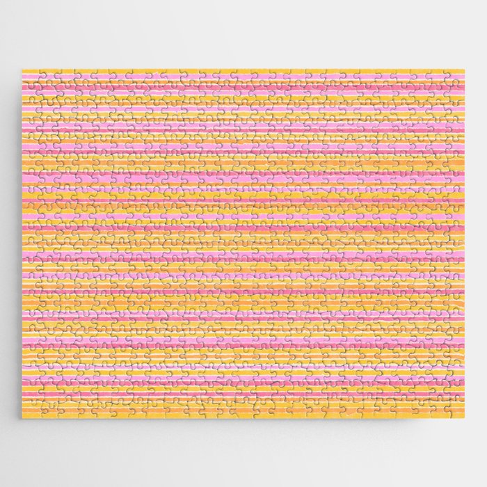 Summer Watercolor Fine Striped Pattern Pink Orange Yellow Jigsaw Puzzle Gallery Image 1