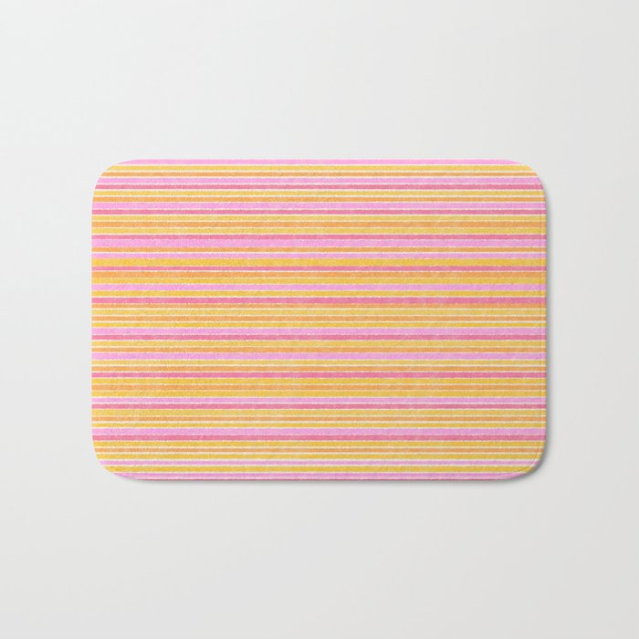 Summer Watercolor Fine Striped Pattern Pink Orange Yellow Bath Mat Gallery Image 1