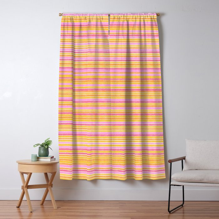 Summer Watercolor Fine Striped Pattern Pink Orange Yellow Window Curtain Gallery Image 5