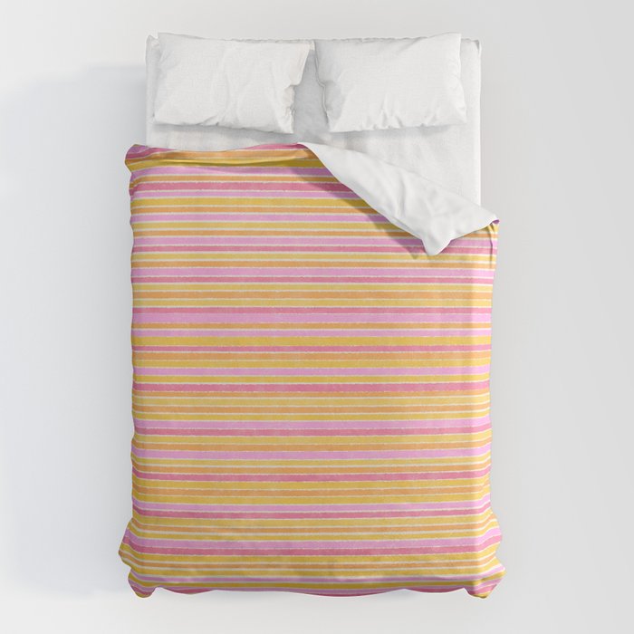 Summer Watercolor Fine Striped Pattern Pink Orange Yellow Duvet Cover Gallery Image 1