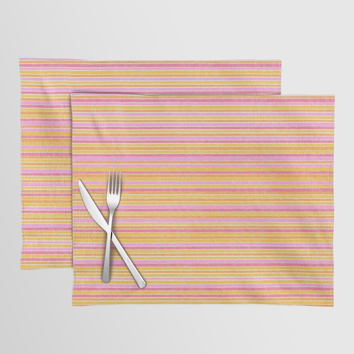 Summer Watercolor Fine Striped Pattern Pink Orange Yellow Placemat Gallery Image 1