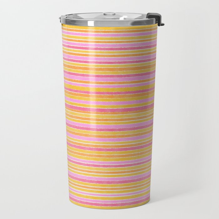 Summer Watercolor Fine Striped Pattern Pink Orange Yellow Travel Mug Gallery Image 2