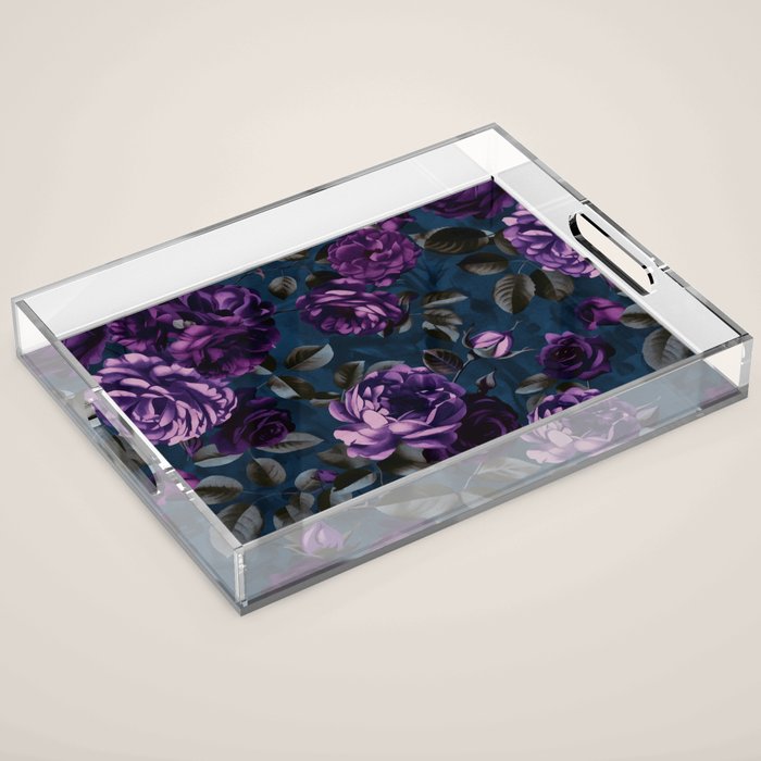 Velveteen Moody Flower Grandeur Plum Blue Teal Acrylic Tray Gallery Image 1