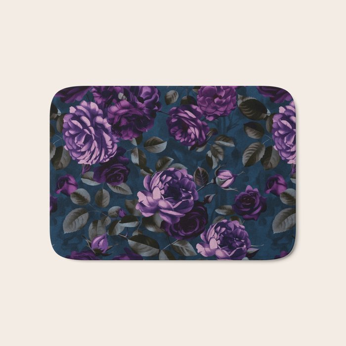 Velveteen Moody Flower Grandeur Plum Blue Teal Bath Mat Gallery Image 1