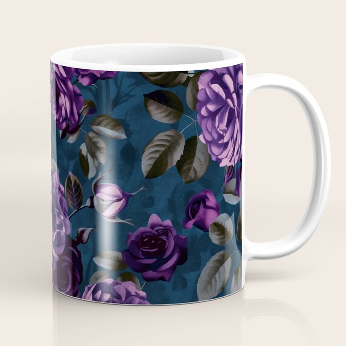 Velveteen Moody Flower Grandeur Plum Blue Teal Coffee Mug Gallery Image 1