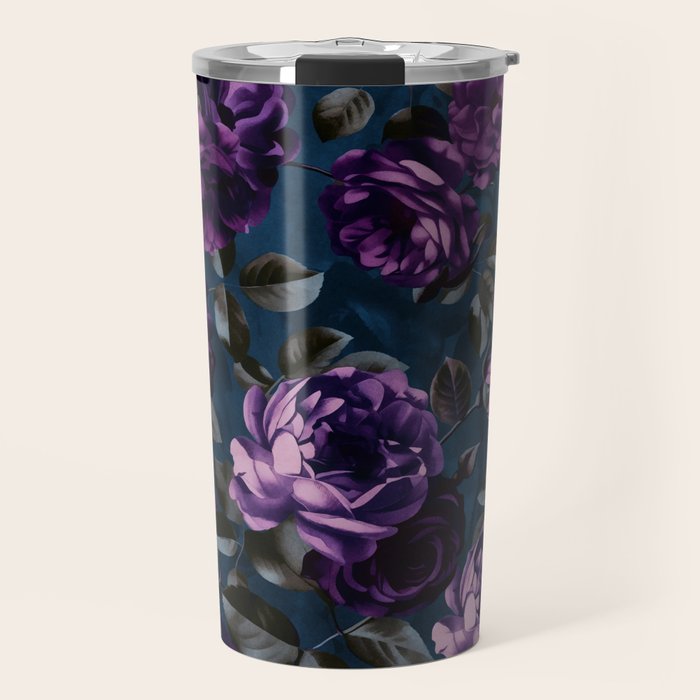 Velveteen Moody Flower Grandeur Plum Blue Teal Travel Mug Gallery Image 1