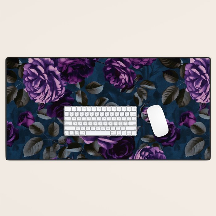 Velveteen Moody Flower Grandeur Plum Blue Teal Desk Mat Gallery Image 1