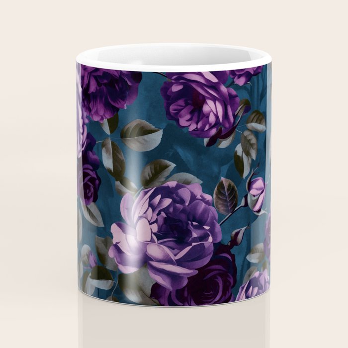 Velveteen Moody Flower Grandeur Plum Blue Teal Coffee Mug Gallery Image 4